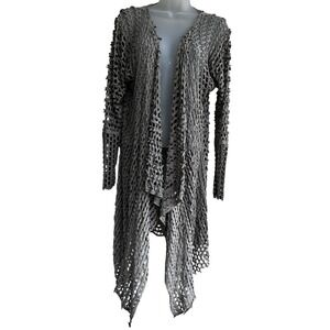 Linea Domani Laser Cut Fishnet Open Front Cardigan Longline Large Goth Boho